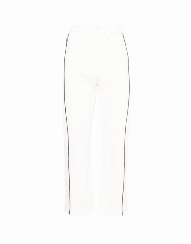 CHW01219 Los Jeans Elásticos de Tiro Alto de Pierna Ancha con Tobillo Medio Ribeteado