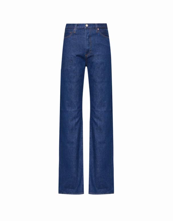 CHW01324 Jeans de mezclilla de tiro alto con parche de la marca Sawyer