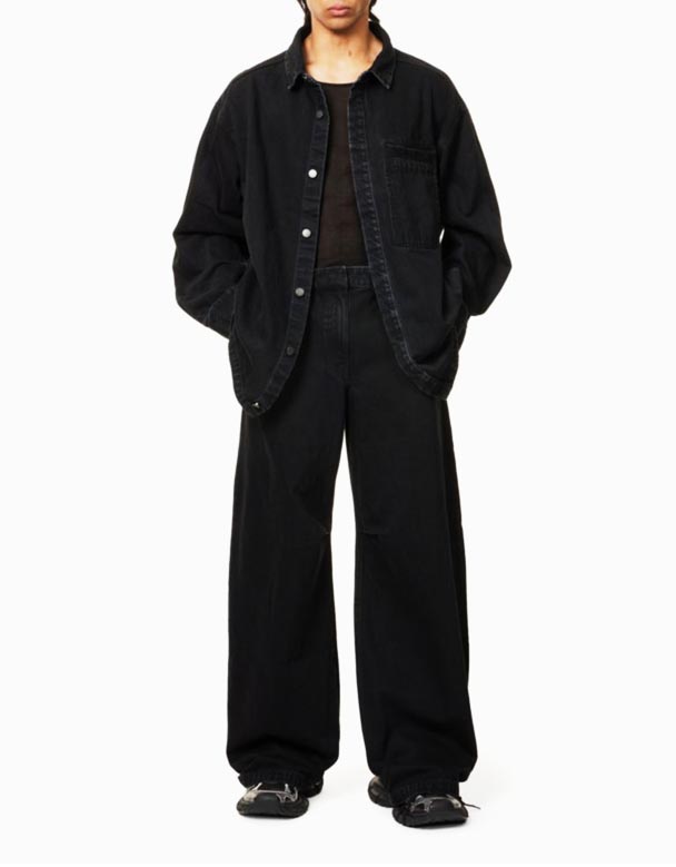 CHA00278 Merek-Patch Dua-Slip-Pockets Jeans Denim Santai dengan Kaki Lebar yang Pas