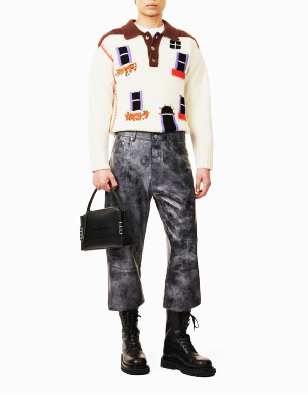 CHA00341 Pantalon en cuir délavé coupe régulière
