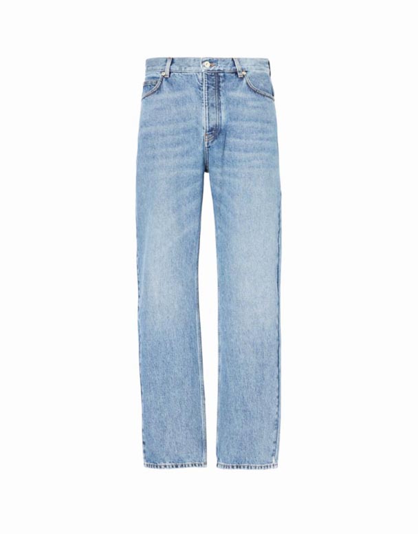 CHA00364 Jean en Denim à Jambe Droite avec Écusson de Marque