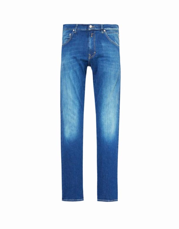 CHA00537 Mickym Marken-Patch schmal geschnittene Jeans mit schmalem Bein und Stretch-Denim-Mischung