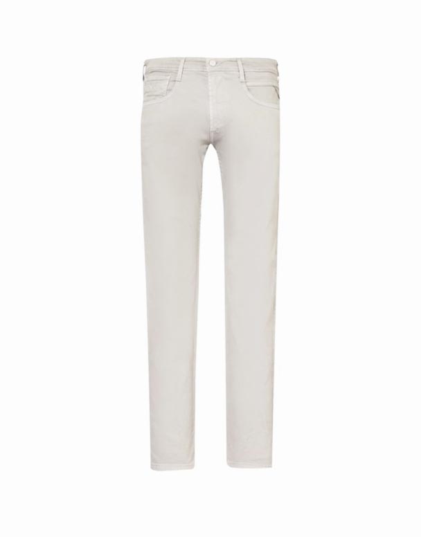 CHA00541 Anbass Marken-Patch Jeans mit geradem Bein und schmaler Passform aus Stretch-Denim