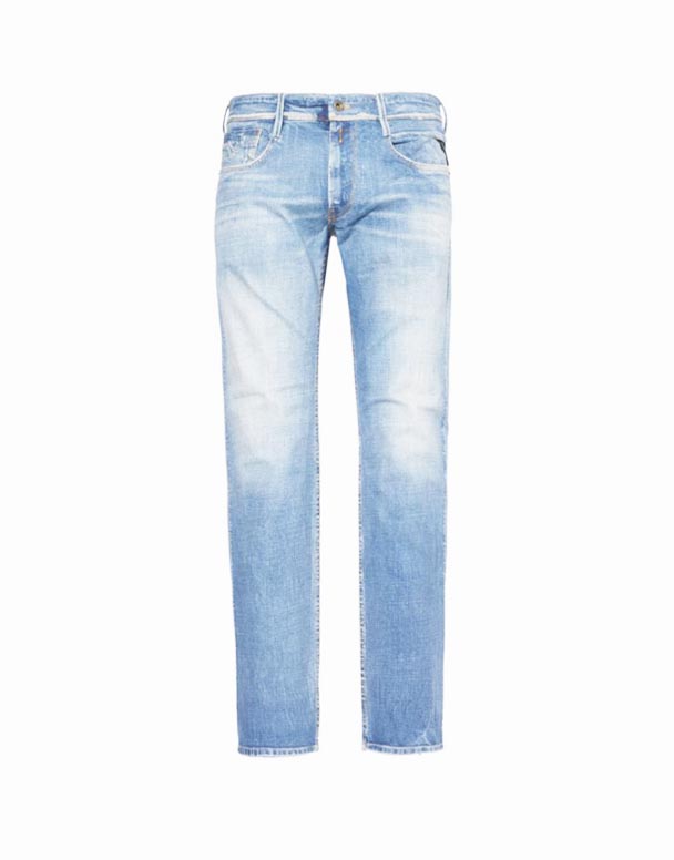 CHA00553 Anbass Marken-Patch Jeans mit geradem Bein und schmaler Passform aus Stretch-Denim