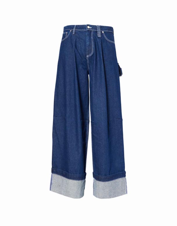CHA00584 Jean Taille Haute à Jambes Larges Agrémenté d