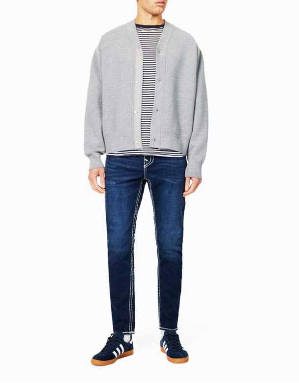 CHA00602 Rocco jeans en denim stretch coupe droite à coutures apparentes