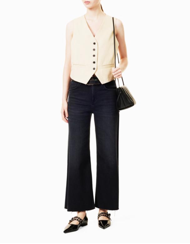 CHW00798 Lyra Brand-Patch-Jeans mit weitem Bein und hohem Bund aus Stretch-Denim-Mischung