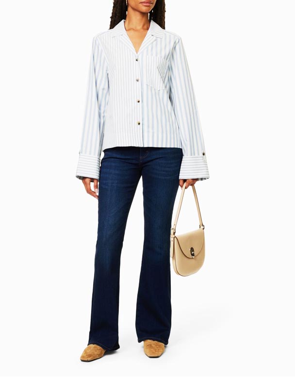 CHW00805 Lilah flared-manžety rovný-noha výškové stretch-regeneračné-denim zmes džínsy