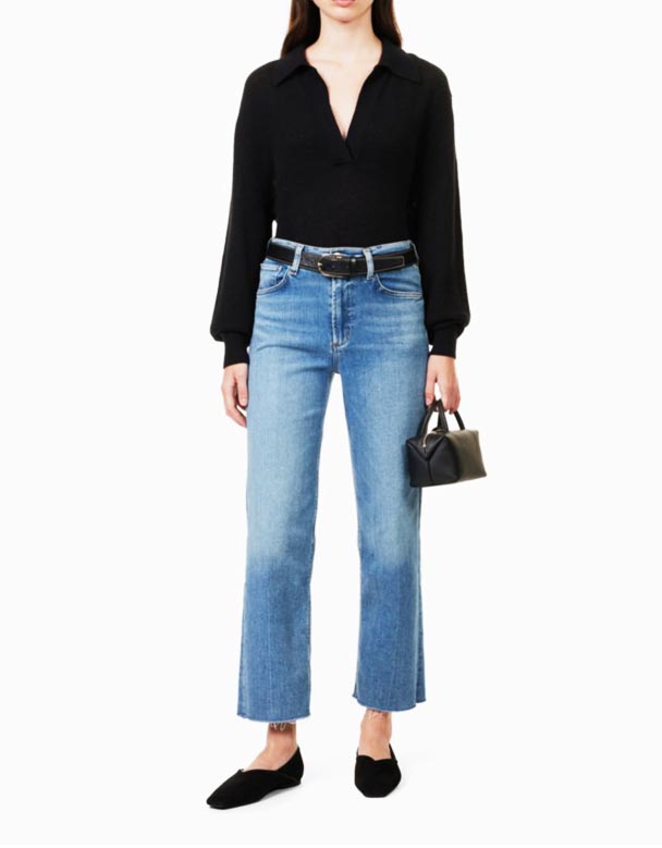 CHW00815 Palma varumärke-Patch Raka ben Denim Jeans
