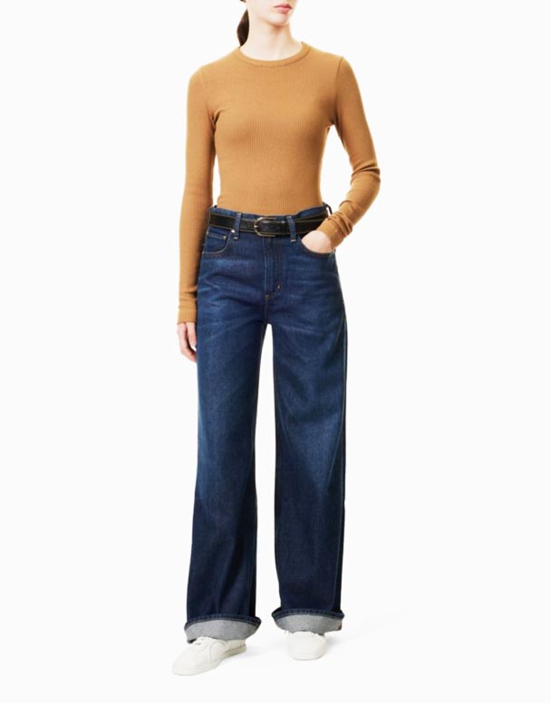 CHW00819 Paloma Baggy brand-patch szerokie nogawki z wysokim stanem tkane dżinsy