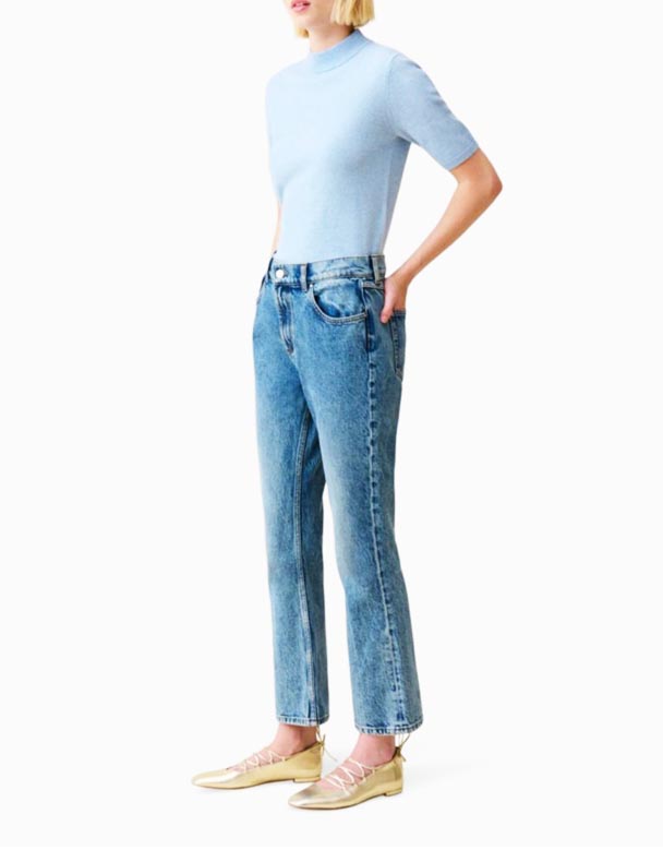 CHW00837 cắt loe-chân giữa tăng căng-denim jeans