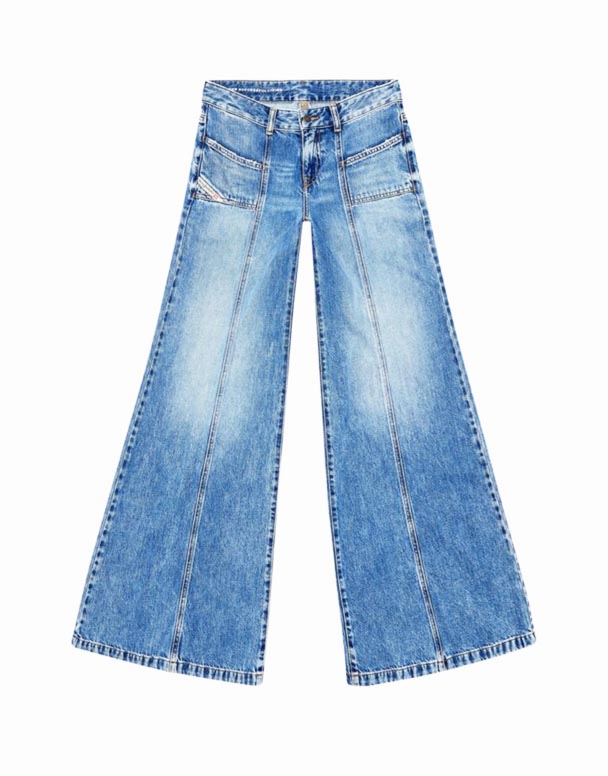 CHW00855 d-Akii panelled loe-chân giữa tăng denim-blend jeans