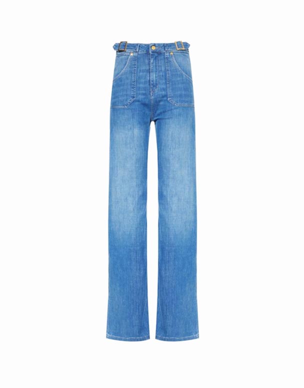 CHW00858 Minnie loe-chân cao tầng căng - denim pha trộn quần jean