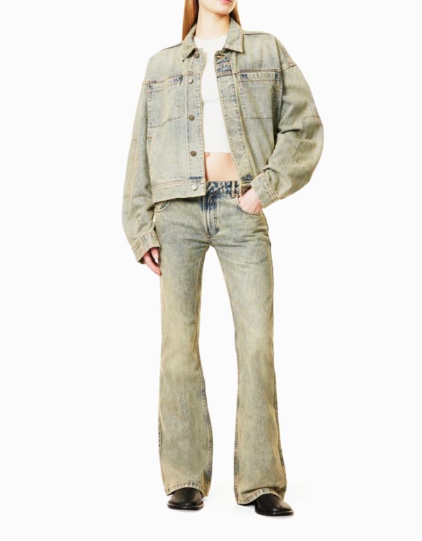 CHW00864 utsvängda fem fickor raka ben Låg upphov Denim Jeans