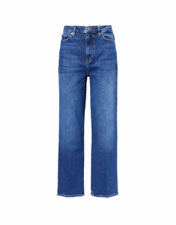 CHW00878 déi breet Fënnef Pocket Jeans mat wäitem Been an héije Bändchen Aus Stretch Denim