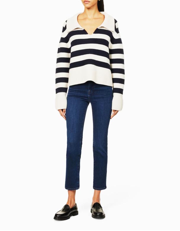 CHW00896 Jeans de mezclilla elástica de pierna recta de tiro alto con bolsillo sin cordones Le