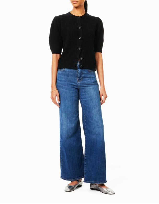 CHW00901 Palazzo utsvängda breda ben höghus stretch-denim blandning jeans