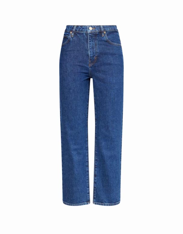 Ruler Uppskera Fimm Vasa Beint Fótur Hár-Rísa Teygja-Denim Gallabuxur