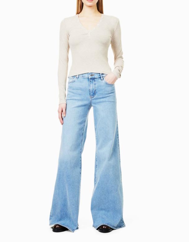 CHW00921 Le Palazzo utsvängda Breda ben höghus Stretch-Denim blandning Jeans