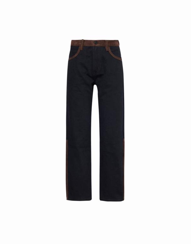 CHW00929 Equestrian suede-trim rakt ben mid-rise ekologisk-denim jeans