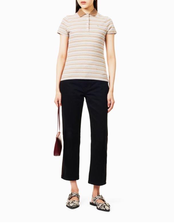 CHW00929 Equestrian suede-trim rakt ben mid-rise ekologisk-denim jeans