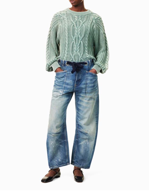 CHV00960 moksi mažaaukščiai barrel-leg denim džinsai