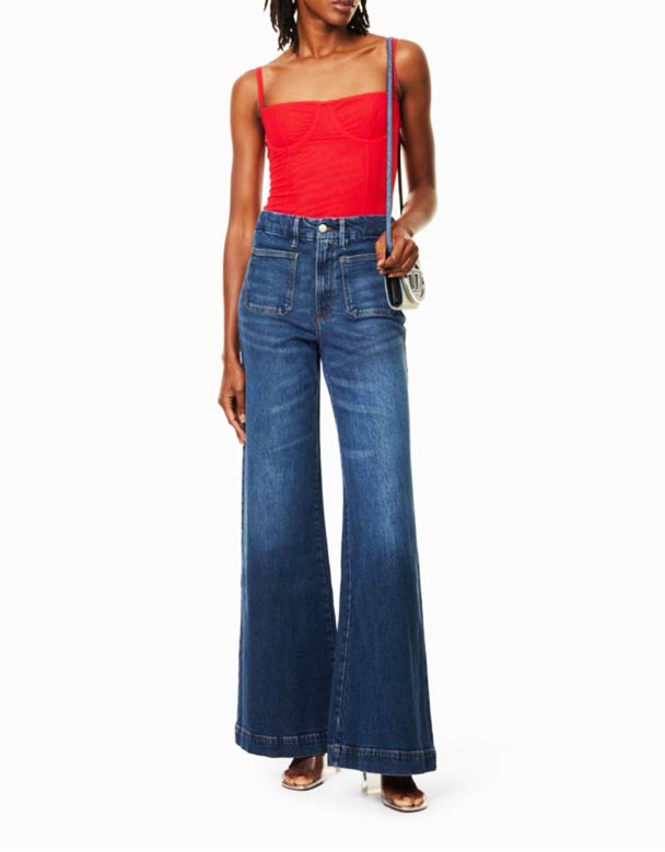 CHW00966 bra midja Palazzo höghus breda ben jeans