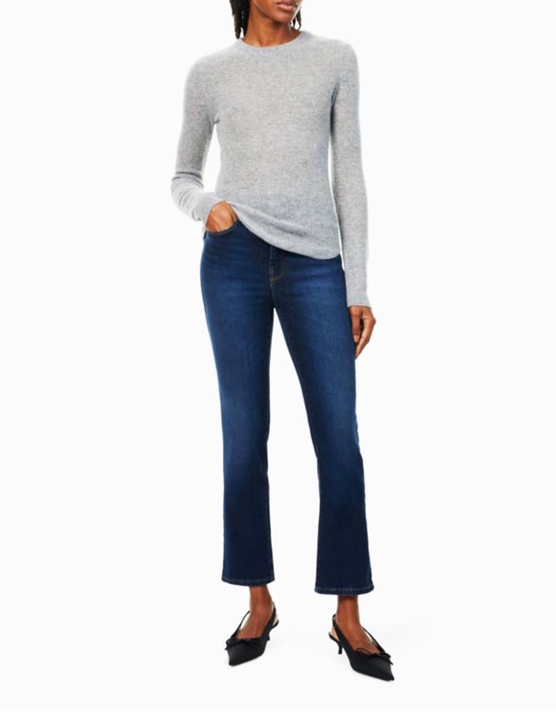 CHW00980 Buenos jeans clásicos de mezclilla elástica de tiro alto con pierna delgada y espalda dividida