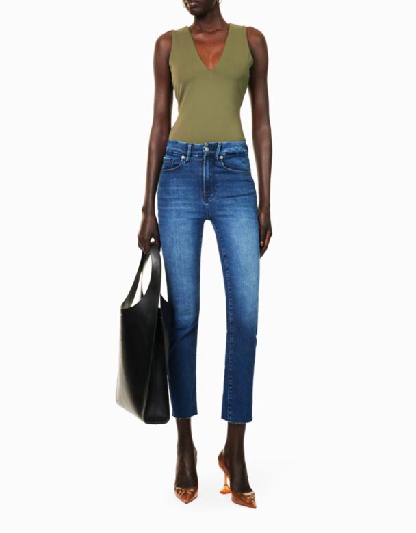 CHW01002 Gute klassische Jeans mit geradem Bein und mittlerer Leibhöhe aus Stretch-Baumwollmischung mit fünf Taschen
