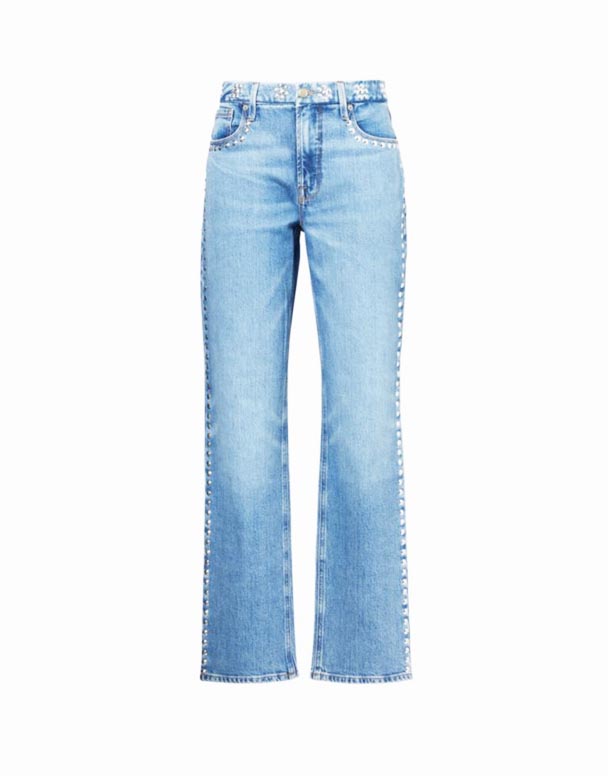 CHW01003 Jean Taille Haute en Denim stretch Mélangé à clous Good Icon
