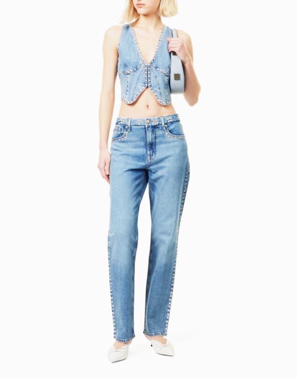 CHW01003 bra ikon Stud-utsmyckning rak ben höghus Stretch-Denim blandning Jeans
