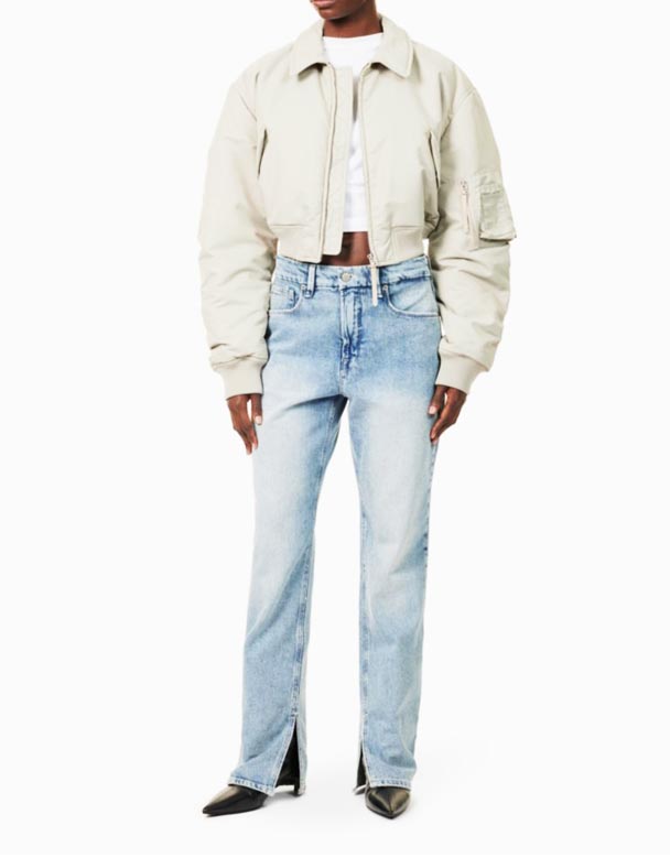 CHW01005 bra ikon split-manschetter raka ben höghus stretch-denim blandning jeans
