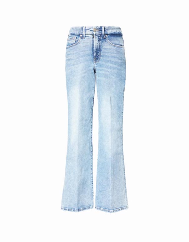 CHW01011 Palazzo faded-tvätta breda ben höghus stretch-denim blend jeans