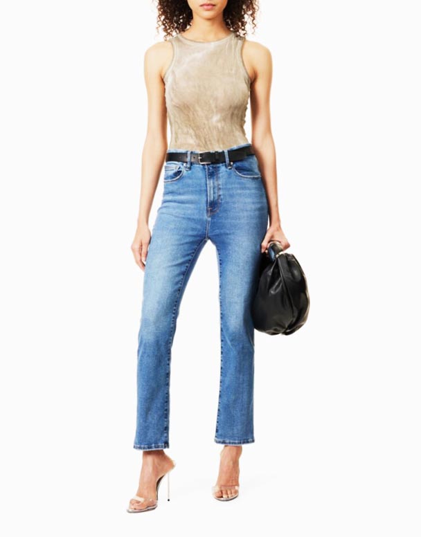 CHW01029 bleka-tvätta raka ben mid-rise stretch-denim blend jeans