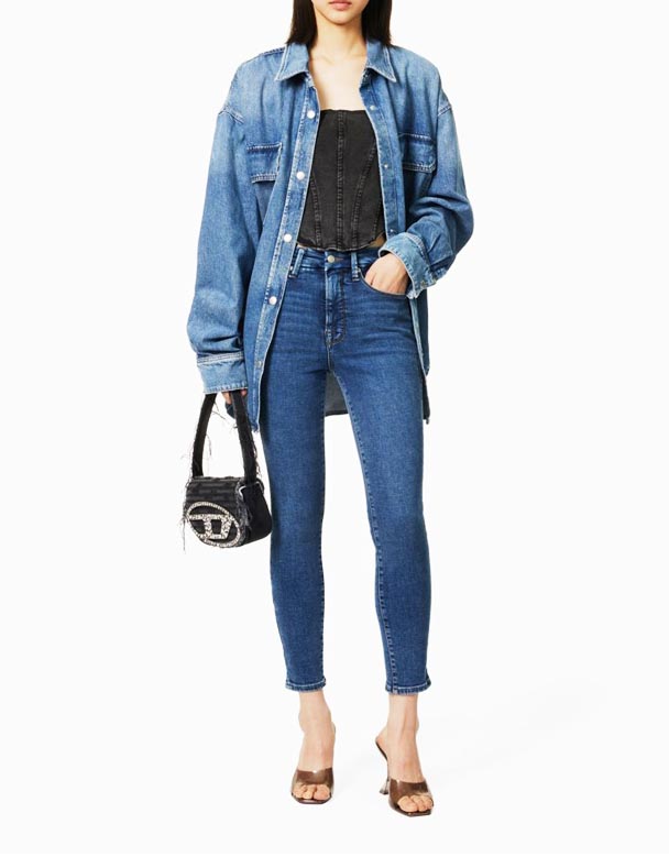 G01032 Góðir Fætur Uppskornir Skinny-Fit Gallabuxur