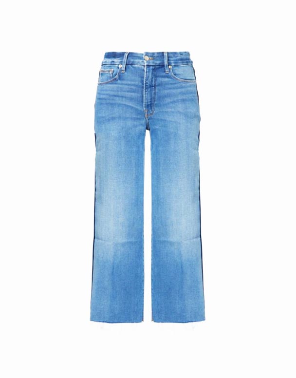 CHV01048 yaxşı bel, geniş, yüksək uyğun, uzanan denim qarışığı ilə kəsilmiş Palazzo jeans