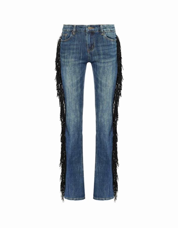 CHW01087 El Topo fringed مستقیم پا کم ارتفاع کشش-جین جین