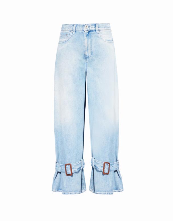 CHW01101 Schnallenmanschette Marken-Patch weites Bein mittelhohe Jeans