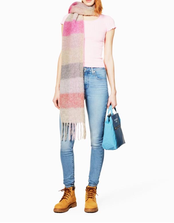 CHW01118 721 kontrastowy ścieg zwężany z wysokim stanem stretch-jeansy jeansowe