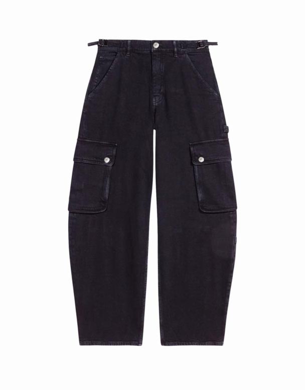 CHV01152 Cargo patch-lomme Løs-ben mid-rise stretch-denim jeans