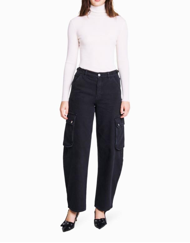 CHV01152 Cargo patch-lomme Løs-ben mid-rise stretch-denim jeans
