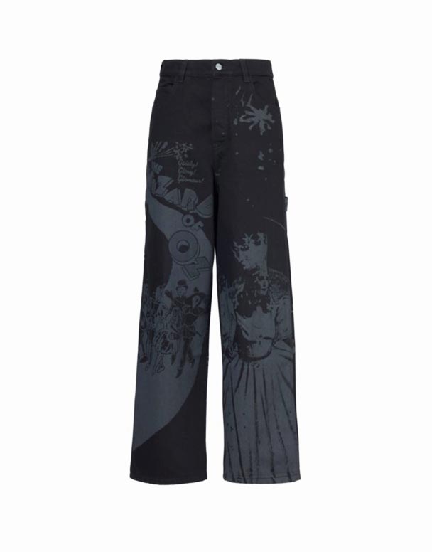 CHW01164 Jean en denim délavé à jambes larges Marc Jacobs x The Wizard of Oz graphic