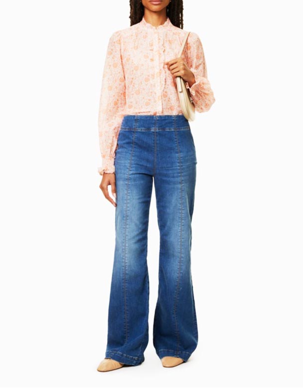 CHW01171 Kick Flare Travel faded-wash dżinsy z wysokim stanem z prostymi nogawkami