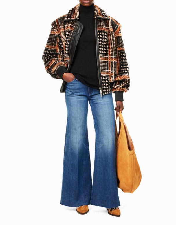 CHW01185 Twister Menyelinap mentah-hem berkobar - kaki mid-rise denim-blend jeans