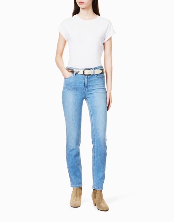 CHW01239 Cindy bleknet-vask rett ben høye strekk-denim jeans