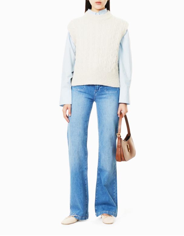 CHV01270 Leenah Patch-Pocket Slim plačios kojos ruožas-džinsiniai džinsai
