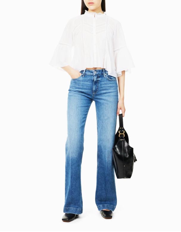 CHV01272 Leenah slim-fit plačių kojų ruožas-džinsiniai džinsai
