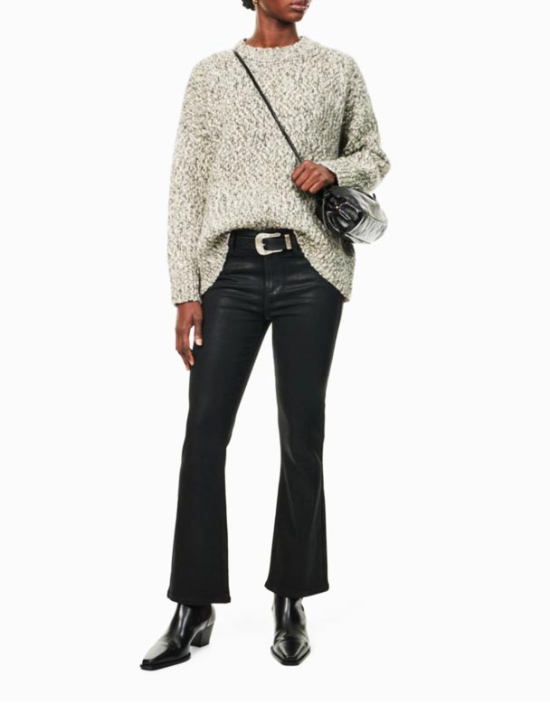 CHW01295 Jeans denim stretch berlapis berkobar bertingkat tinggi Claudine