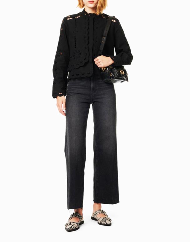CHW01298 Anessa 31 " falmet-vask brede ben høyhælte denim-blanding jeans