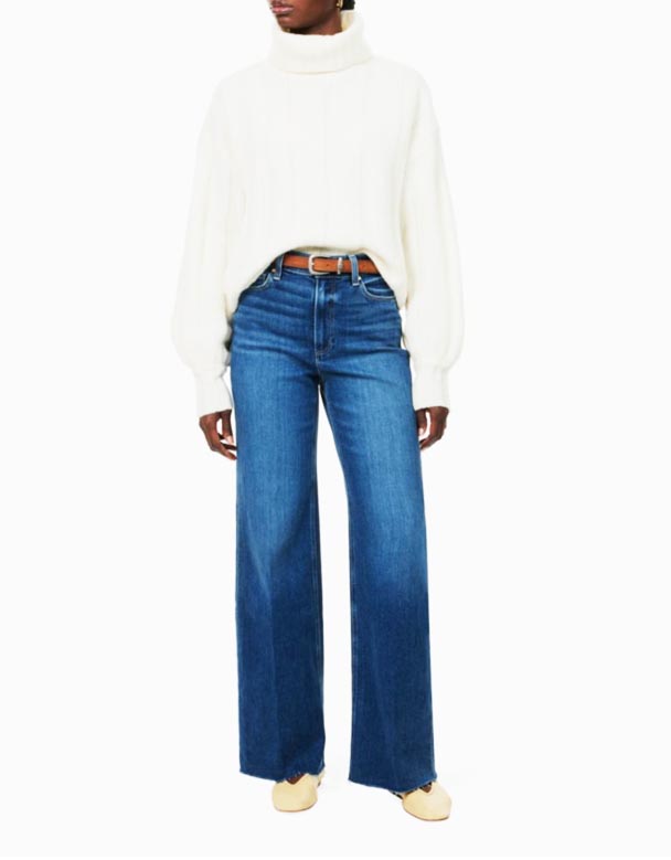 CHW01299 Anessa Jeans aus Stretch-Denim mit hohem Bund und weitem Bein mit rohem Saum